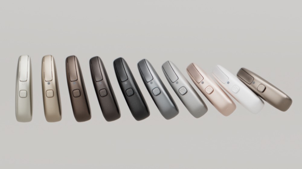 The Widex Allure colour range, ten finishes
