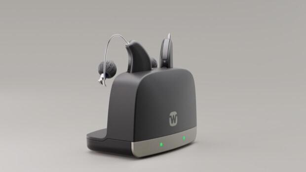 Widex Allure standard charger with both aids docked